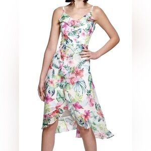 Kensie Strapless Dress with Pink and Green Floral Design